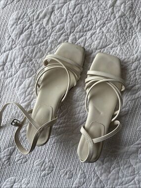 Ardene Cream Strappy Square-Toe Heeled Sandals